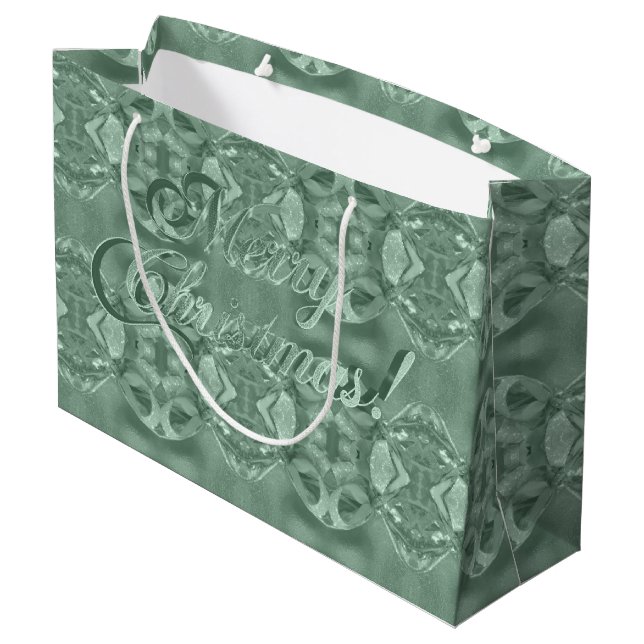 Merry Christmas Script Elegant Mint Green Large Gift Bag (Back Angled)