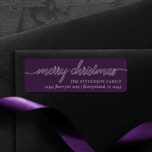Merry Christmas Script Elegant Purple Address