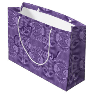 Merry Christmas Script Elegant Purple Large Gift Bag