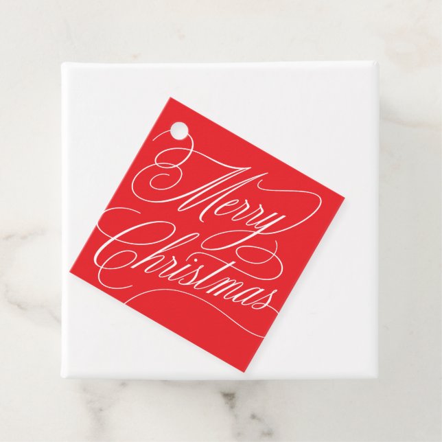 Merry Christmas script elegant red gift tag (In Situ)
