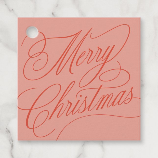 Merry Christmas script elegant red pink gift tag (Front)
