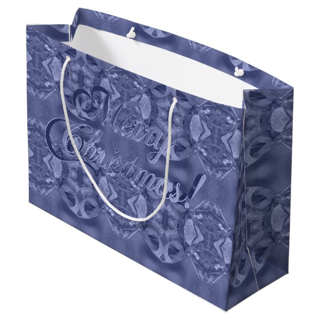 Merry Christmas Script Elegant Silver Blue Large Gift Bag (Back Angled)