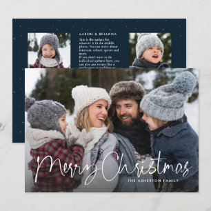 Merry Christmas script family newsletter navy blue Holiday Card