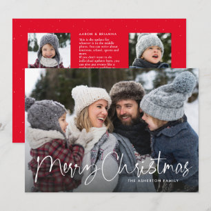 Merry Christmas script family newsletter red Holiday Card
