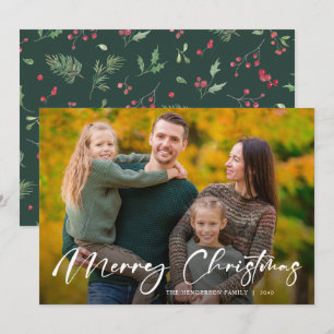 Merry Christmas Script Family Photo Holiday Card