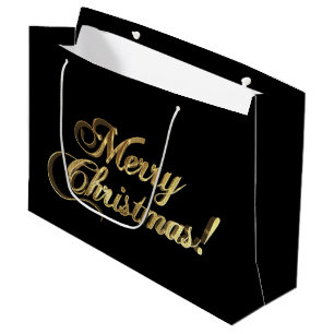Merry Christmas Script Faux Gold Foil Elegant Large Gift Bag