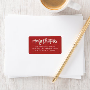 Merry Christmas Script Festive Red Address Label