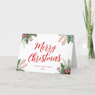Merry Christmas Script Floral Holiday Card