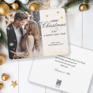 Merry Christmas! Script Font, Beige Photo Holiday Card