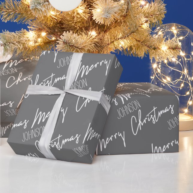 Merry Christmas Script From Name Nordic Cousy Grey Wrapping Paper (Holidays)