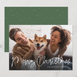 Merry Christmas script fun simple one photo Holiday Card