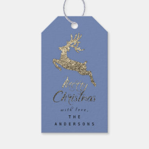 Merry Christmas Script Gift To Blue Sepia Gold Tags
