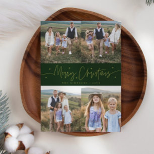 Merry Christmas Script Green Multi Photo Holiday Card