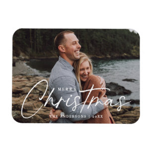 Merry Christmas Script Holiday Photo Magnet