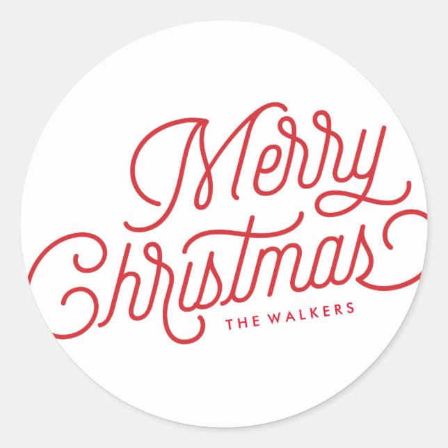 Merry Christmas Script Holiday Sticker Label (Front)