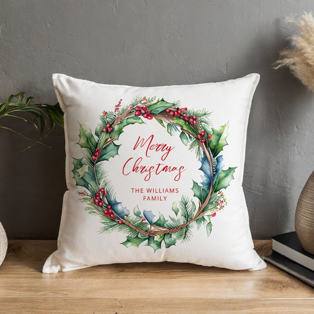 Merry Christmas Script Holiday Wreath Cushion (Creator Uploaded)