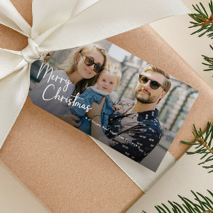 Merry Christmas Script Lettering 2 Photo Gift Tags