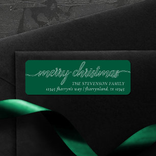 Merry Christmas Script Modern Green Address