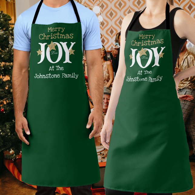 Merry Christmas Script Name Cool Rustic Green Apron (Bring some extra Joy to your holiday party with these cheerful Christmas green aprons.)