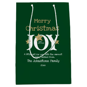 Merry Christmas Script Name Rustic Green Chic Medium Gift Bag