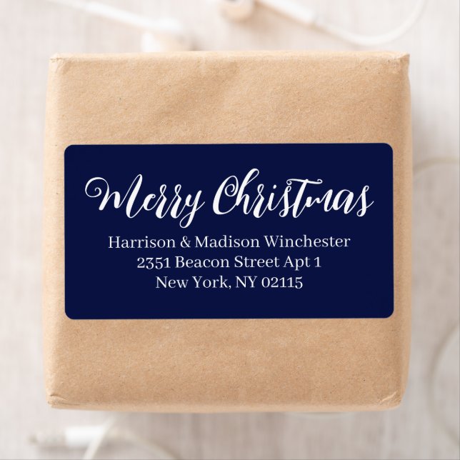 Merry Christmas script Navy blue white address (Insitu)