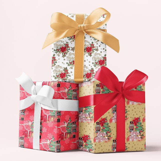 Merry Christmas Script Nutcracker Festive Patterns Wrapping Paper Sheet (Creator Uploaded)