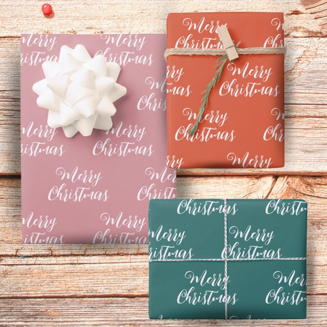 Merry Christmas Script Pattern Green Pink Orange Wrapping Paper Sheet (Creator Uploaded)