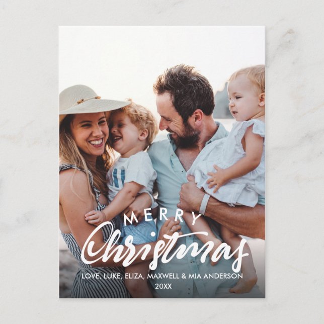 MERRY CHRISTMAS Script Personalised Photo Holiday Postcard (Front)