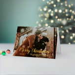 Merry Christmas Script Photo Foil Holiday Card<br><div class="desc">This modern,  vibrant Christmas card features your personal photo on the front,  with a trendy white script overlay,  and a rich polka dot pattern on the back. Template photo via Pixabay licensed under CC0 and must be replaced with your own photo</div>