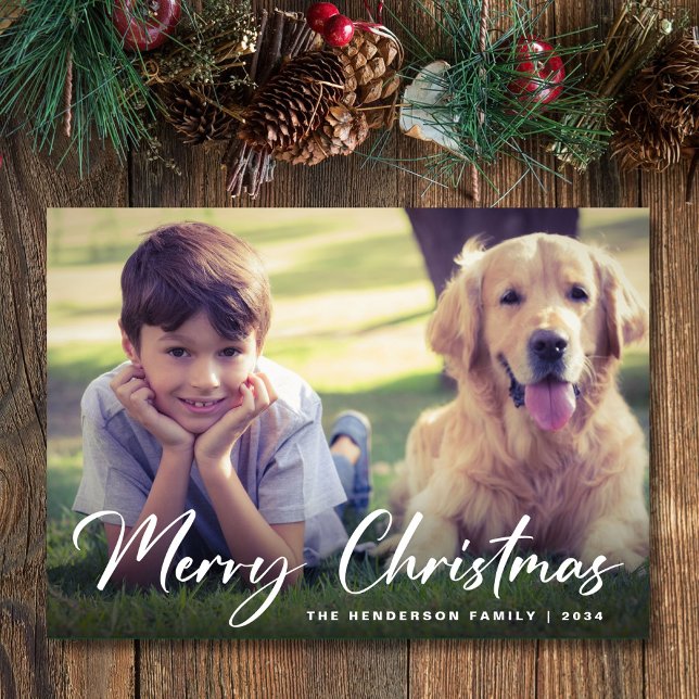 Merry Christmas Script Photo Holiday Card (Share the love and warmth of the season with your personalized photo Christmas card)
