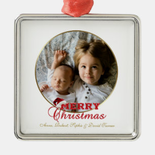 Merry Christmas Script Photo Monogram Metal Tree Decoration