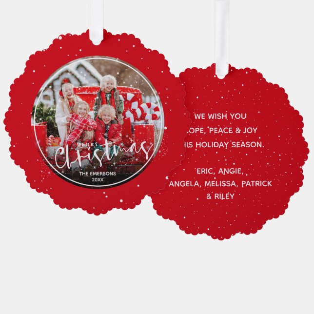 Merry Christmas Script Photo Tree Decoration Card (Front/Back)