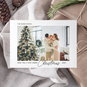 Merry Christmas Script Photo Tri-Fold Holiday Card