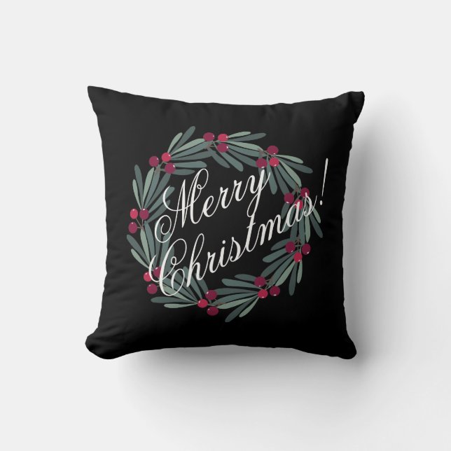 Merry Christmas Script Pretty Festive Cushion (Front)