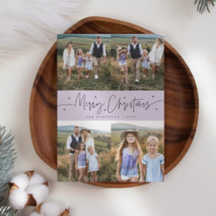 Merry Christmas Script Purple Multi Photo Holiday Card