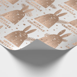 Merry Christmas Script Rabbit Grey Rose Gold Fancy Wrapping Paper