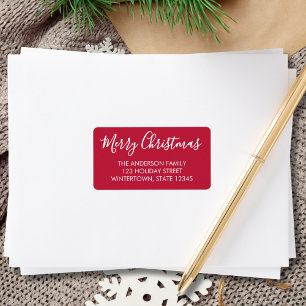 Merry Christmas Script Red Return Address Label