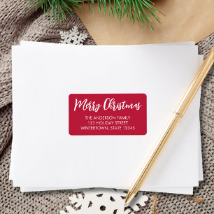 Merry Christmas Script Red Return Address Label