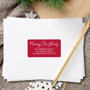 Merry Christmas Script Red Return Address Label