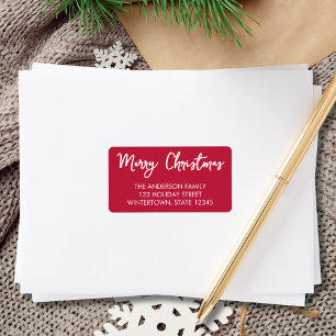 Merry Christmas Script Red Return Address Label