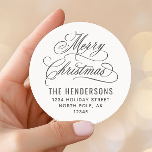 Merry Christmas Script Return Address  Classic Round Sticker