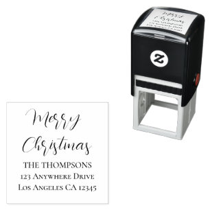 Merry Christmas Script Return Name Address Self-inking Stamp