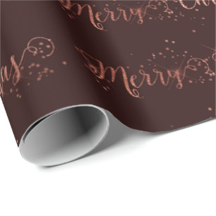 Merry Christmas Script Rose Gold Bordeaux Wrapping Paper