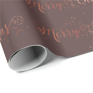 Merry Christmas Script Rose Gold Caffe Noir Wrapping Paper
