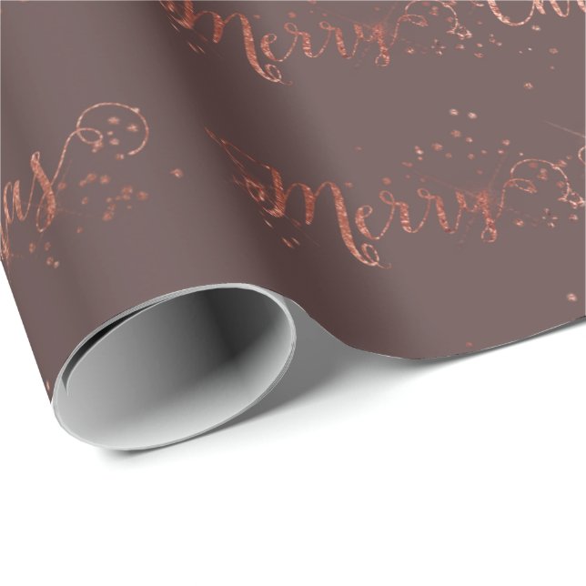 Merry Christmas Script Rose Gold Caffe  Noir Wrapping Paper (Roll Corner)