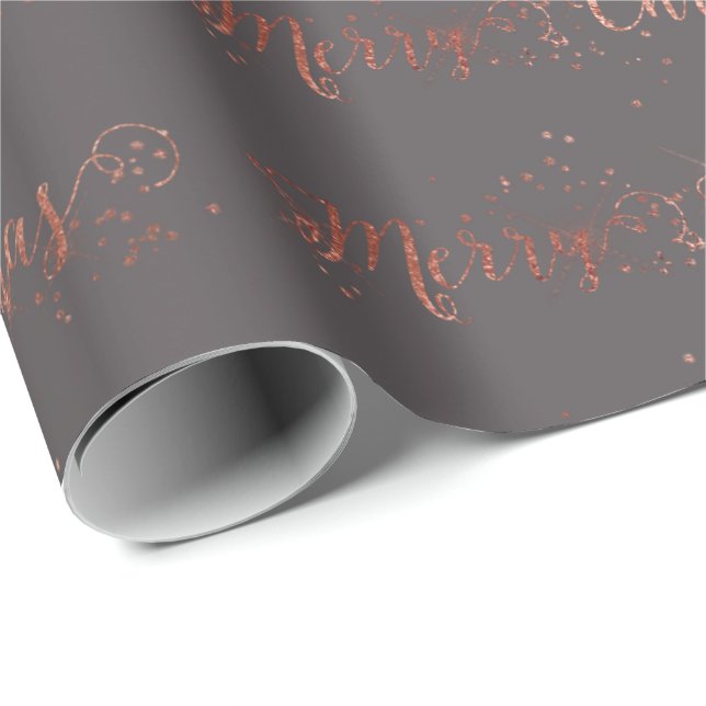 Merry Christmas Script Rose Gold Grey Graphite Wrapping Paper (Roll Corner)