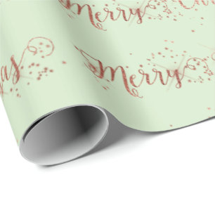 Merry Christmas Script Rose Gold Mint Green Pastel Wrapping Paper