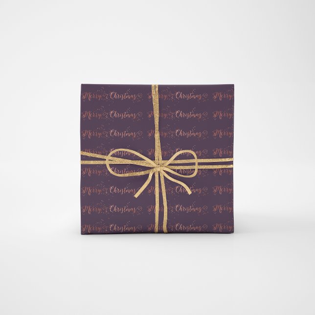 Merry Christmas Script Rose Gold Purple Plum Wrapping Paper (Merry Christmas Script Rose Gold Purple Plum Wrapping Paper)