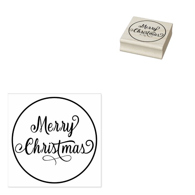 Merry Christmas  Script  Round Return Address Rubber Stamp (Stamped)