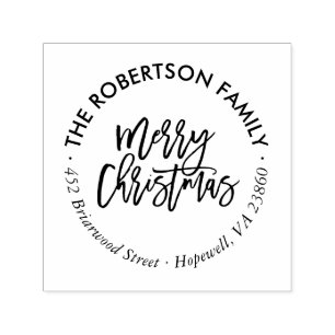 Merry Christmas Script Round Return Address Stamp